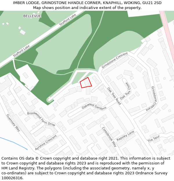 IMBER LODGE, GRINDSTONE HANDLE CORNER, KNAPHILL, WOKING, GU21 2SD: Location map and indicative extent of plot