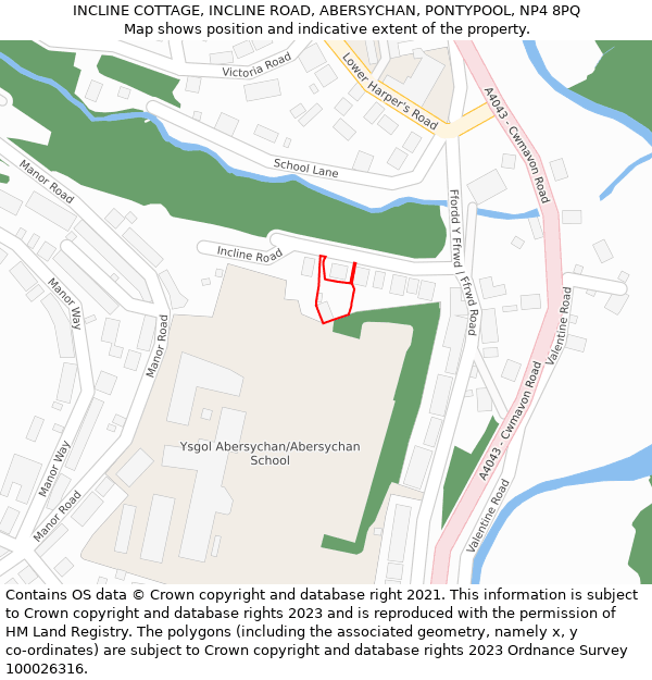 INCLINE COTTAGE, INCLINE ROAD, ABERSYCHAN, PONTYPOOL, NP4 8PQ: Location map and indicative extent of plot