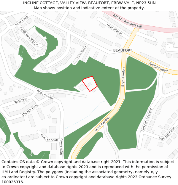 INCLINE COTTAGE, VALLEY VIEW, BEAUFORT, EBBW VALE, NP23 5HN: Location map and indicative extent of plot