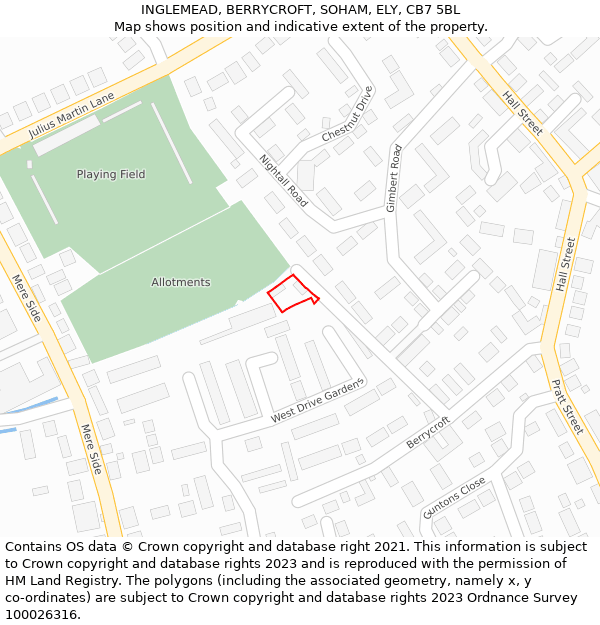 INGLEMEAD, BERRYCROFT, SOHAM, ELY, CB7 5BL: Location map and indicative extent of plot