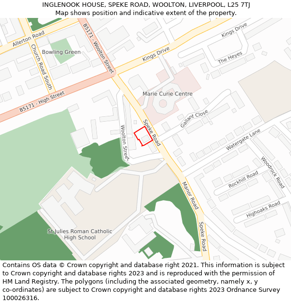INGLENOOK HOUSE, SPEKE ROAD, WOOLTON, LIVERPOOL, L25 7TJ: Location map and indicative extent of plot