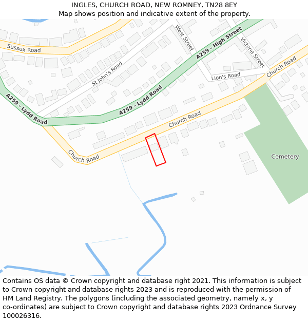 INGLES, CHURCH ROAD, NEW ROMNEY, TN28 8EY: Location map and indicative extent of plot