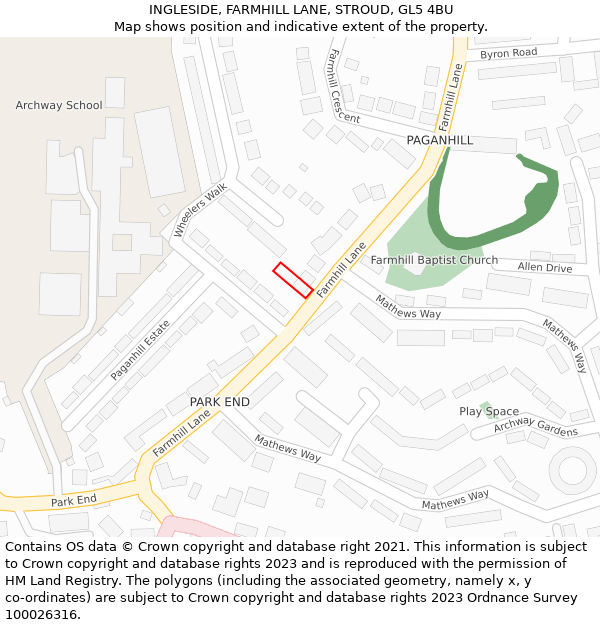 INGLESIDE, FARMHILL LANE, STROUD, GL5 4BU: Location map and indicative extent of plot