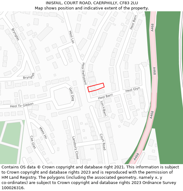 INISFAIL, COURT ROAD, CAERPHILLY, CF83 2LU: Location map and indicative extent of plot