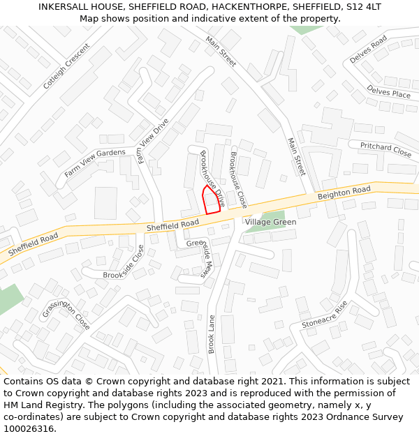 INKERSALL HOUSE, SHEFFIELD ROAD, HACKENTHORPE, SHEFFIELD, S12 4LT: Location map and indicative extent of plot