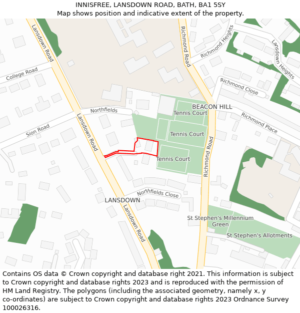 INNISFREE, LANSDOWN ROAD, BATH, BA1 5SY: Location map and indicative extent of plot