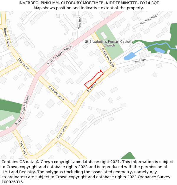 INVERBEG, PINKHAM, CLEOBURY MORTIMER, KIDDERMINSTER, DY14 8QE: Location map and indicative extent of plot