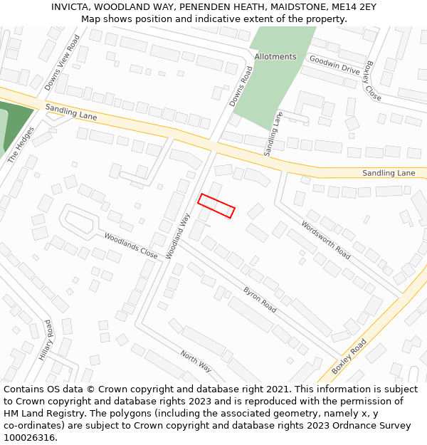 INVICTA, WOODLAND WAY, PENENDEN HEATH, MAIDSTONE, ME14 2EY: Location map and indicative extent of plot