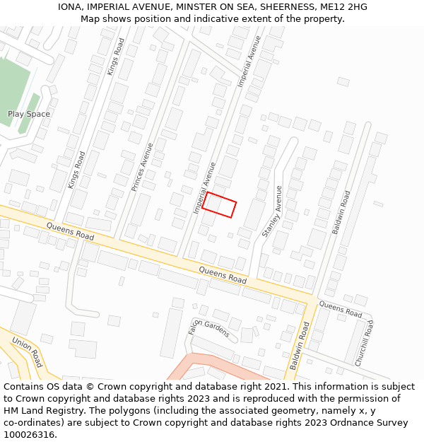 IONA, IMPERIAL AVENUE, MINSTER ON SEA, SHEERNESS, ME12 2HG: Location map and indicative extent of plot