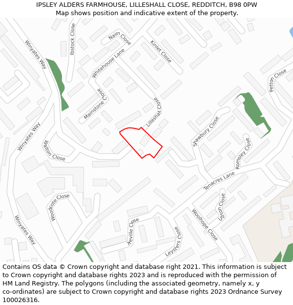 IPSLEY ALDERS FARMHOUSE, LILLESHALL CLOSE, REDDITCH, B98 0PW: Location map and indicative extent of plot