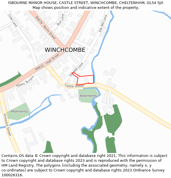 ISBOURNE MANOR HOUSE, CASTLE STREET, WINCHCOMBE, CHELTENHAM, GL54 5JA: Location map and indicative extent of plot