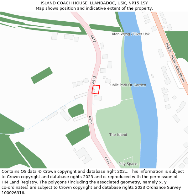 ISLAND COACH HOUSE, LLANBADOC, USK, NP15 1SY: Location map and indicative extent of plot