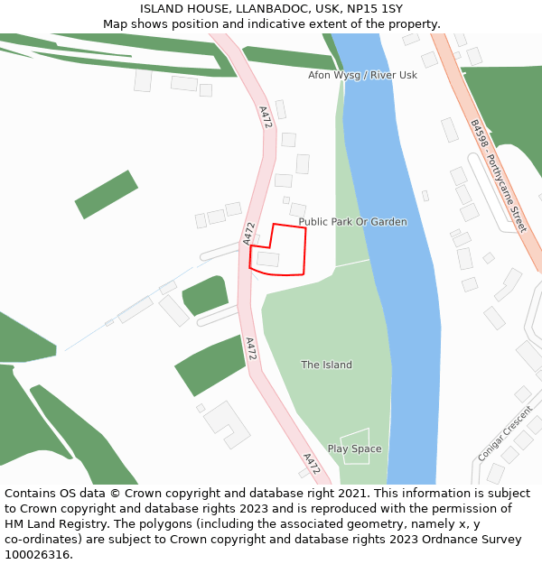 ISLAND HOUSE, LLANBADOC, USK, NP15 1SY: Location map and indicative extent of plot