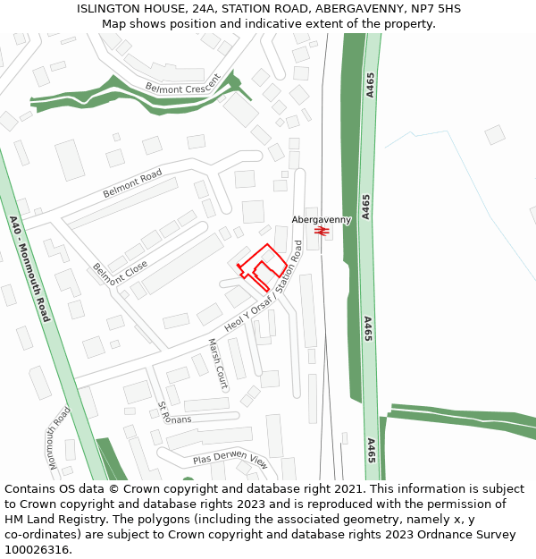 ISLINGTON HOUSE, 24A, STATION ROAD, ABERGAVENNY, NP7 5HS: Location map and indicative extent of plot