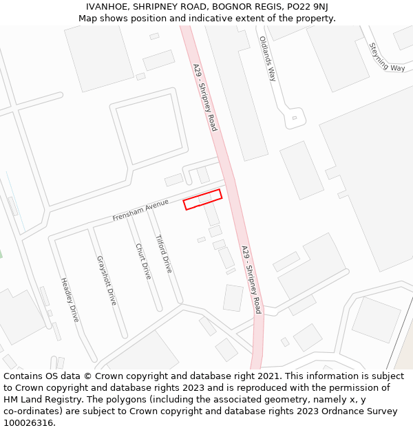 IVANHOE, SHRIPNEY ROAD, BOGNOR REGIS, PO22 9NJ: Location map and indicative extent of plot