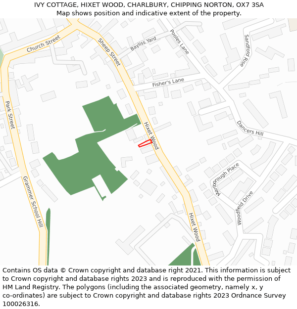 IVY COTTAGE, HIXET WOOD, CHARLBURY, CHIPPING NORTON, OX7 3SA: Location map and indicative extent of plot