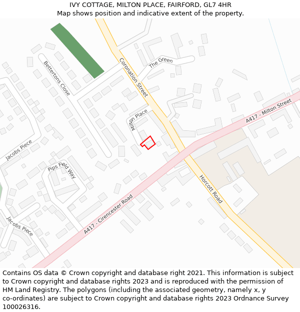 IVY COTTAGE, MILTON PLACE, FAIRFORD, GL7 4HR: Location map and indicative extent of plot