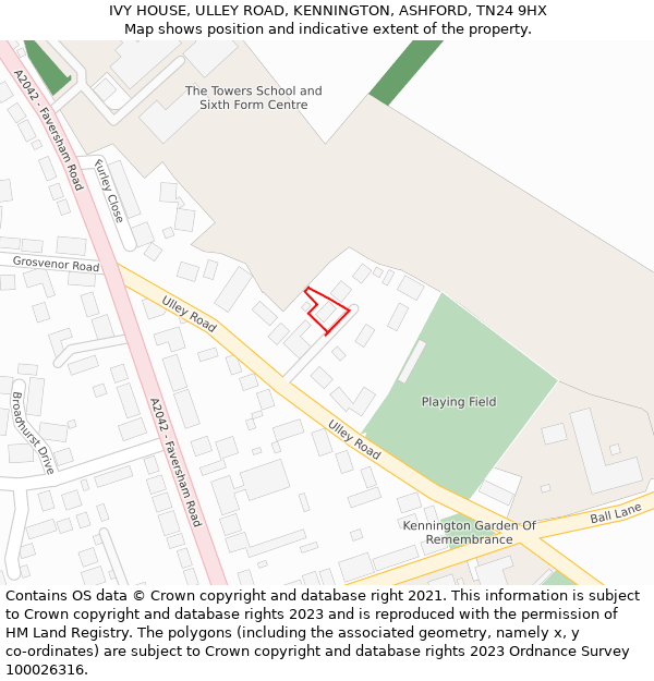 IVY HOUSE, ULLEY ROAD, KENNINGTON, ASHFORD, TN24 9HX: Location map and indicative extent of plot