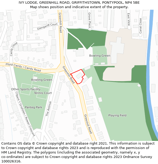 IVY LODGE, GREENHILL ROAD, GRIFFITHSTOWN, PONTYPOOL, NP4 5BE: Location map and indicative extent of plot