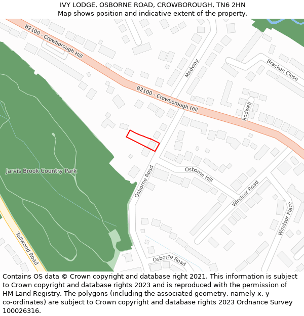 IVY LODGE, OSBORNE ROAD, CROWBOROUGH, TN6 2HN: Location map and indicative extent of plot