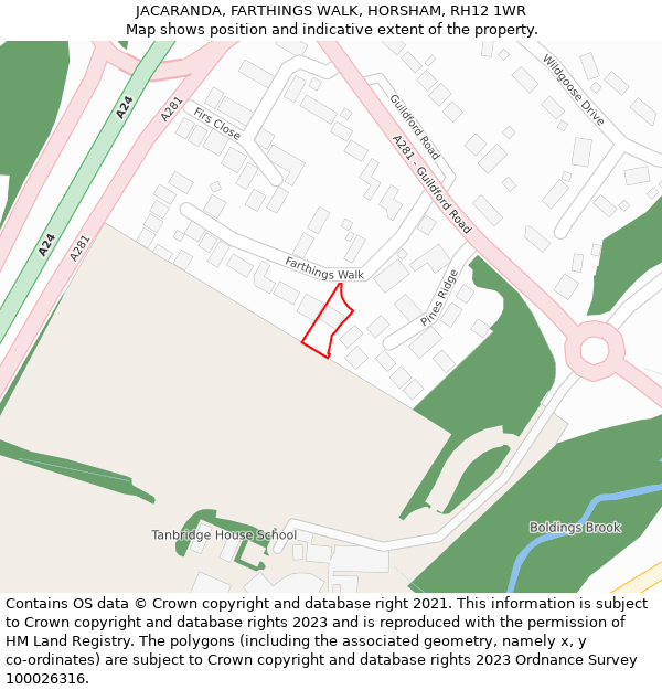 JACARANDA, FARTHINGS WALK, HORSHAM, RH12 1WR: Location map and indicative extent of plot