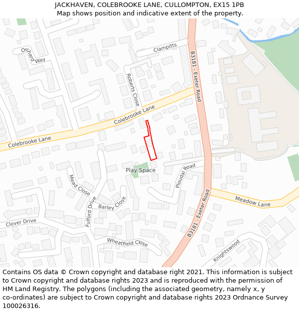 JACKHAVEN, COLEBROOKE LANE, CULLOMPTON, EX15 1PB: Location map and indicative extent of plot