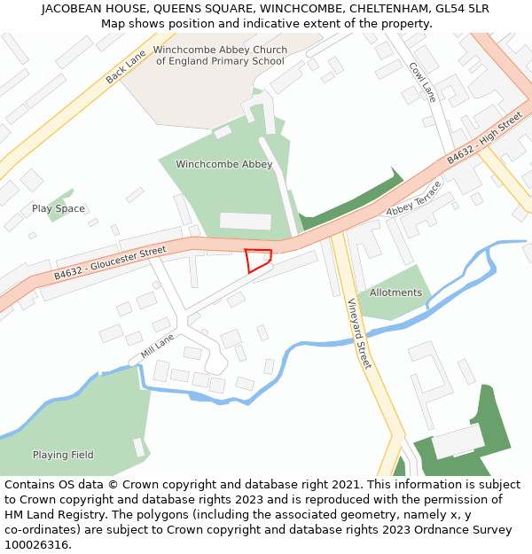 JACOBEAN HOUSE, QUEENS SQUARE, WINCHCOMBE, CHELTENHAM, GL54 5LR: Location map and indicative extent of plot
