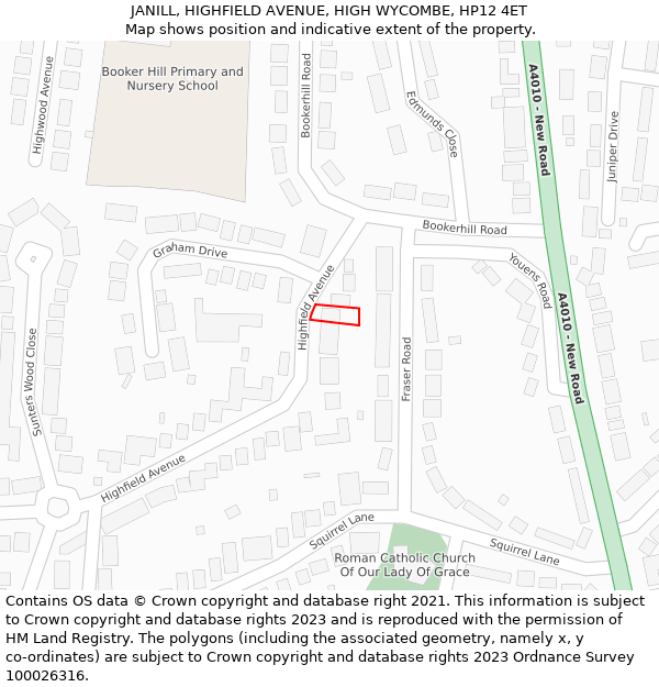 JANILL, HIGHFIELD AVENUE, HIGH WYCOMBE, HP12 4ET: Location map and indicative extent of plot