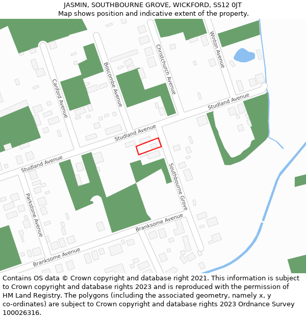 JASMIN, SOUTHBOURNE GROVE, WICKFORD, SS12 0JT: Location map and indicative extent of plot