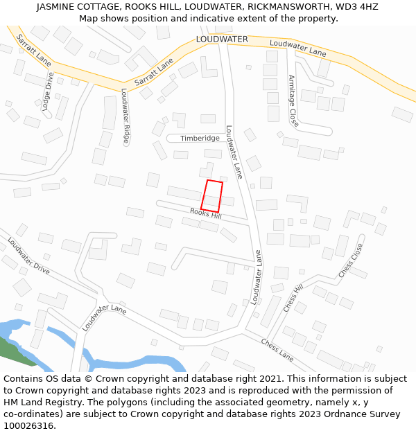 JASMINE COTTAGE, ROOKS HILL, LOUDWATER, RICKMANSWORTH, WD3 4HZ: Location map and indicative extent of plot
