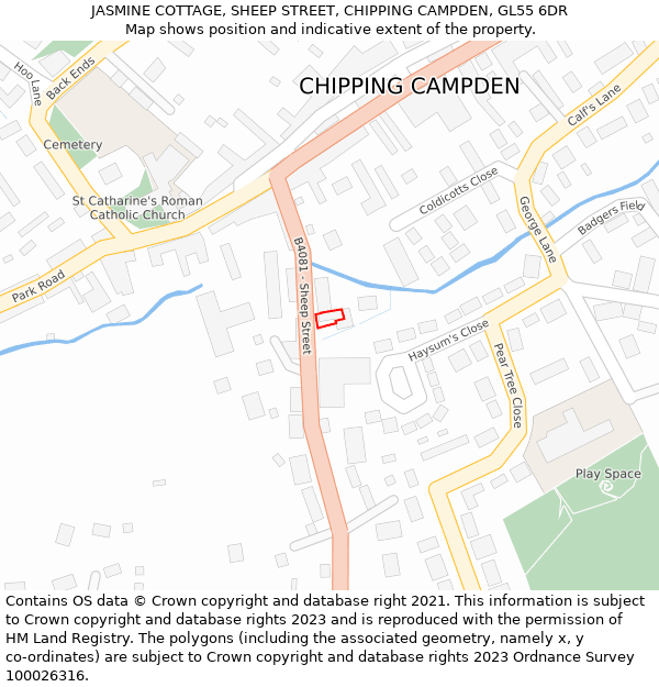 JASMINE COTTAGE, SHEEP STREET, CHIPPING CAMPDEN, GL55 6DR: Location map and indicative extent of plot