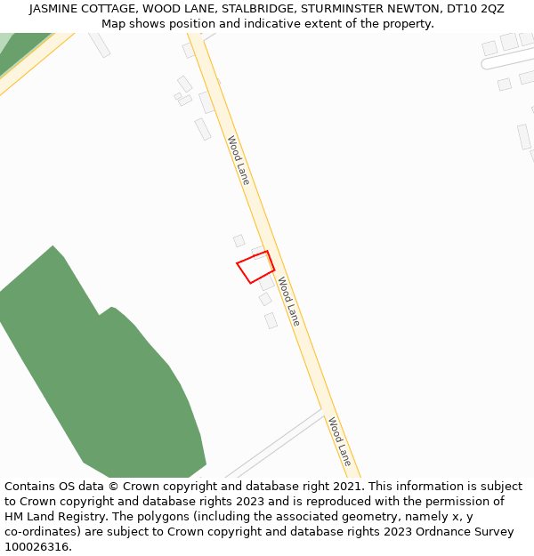 JASMINE COTTAGE, WOOD LANE, STALBRIDGE, STURMINSTER NEWTON, DT10 2QZ: Location map and indicative extent of plot