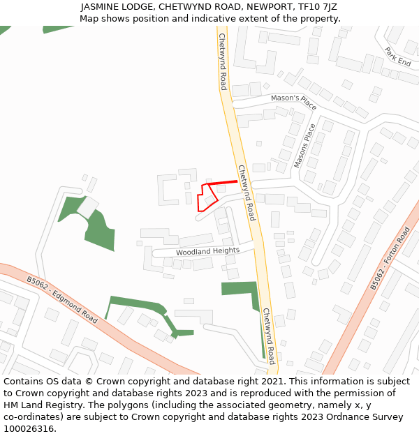 JASMINE LODGE, CHETWYND ROAD, NEWPORT, TF10 7JZ: Location map and indicative extent of plot