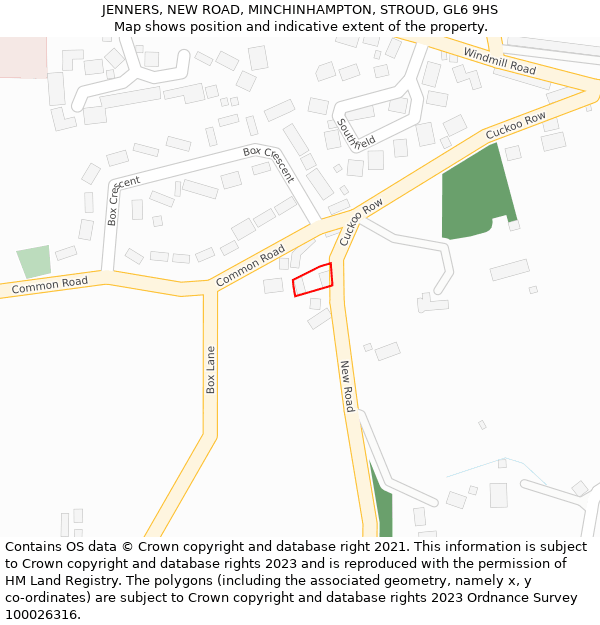 JENNERS, NEW ROAD, MINCHINHAMPTON, STROUD, GL6 9HS: Location map and indicative extent of plot