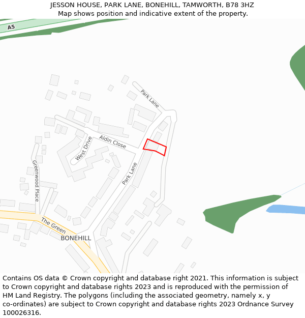 JESSON HOUSE, PARK LANE, BONEHILL, TAMWORTH, B78 3HZ: Location map and indicative extent of plot