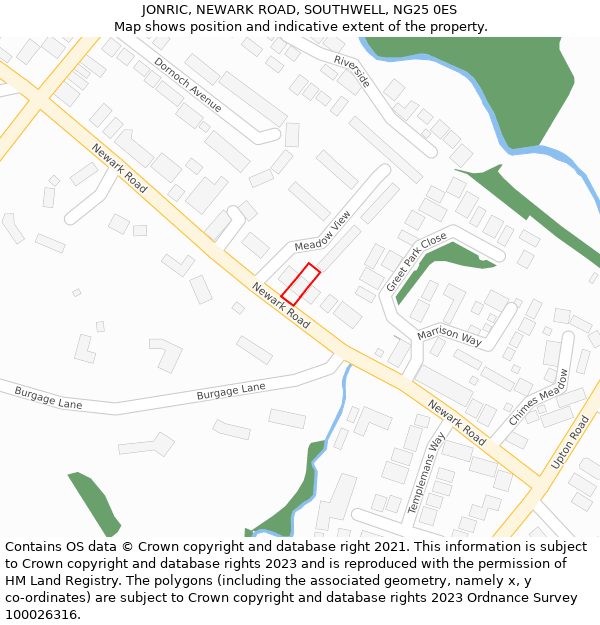 JONRIC, NEWARK ROAD, SOUTHWELL, NG25 0ES: Location map and indicative extent of plot