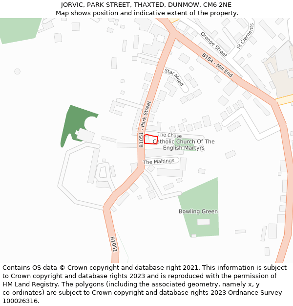 JORVIC, PARK STREET, THAXTED, DUNMOW, CM6 2NE: Location map and indicative extent of plot