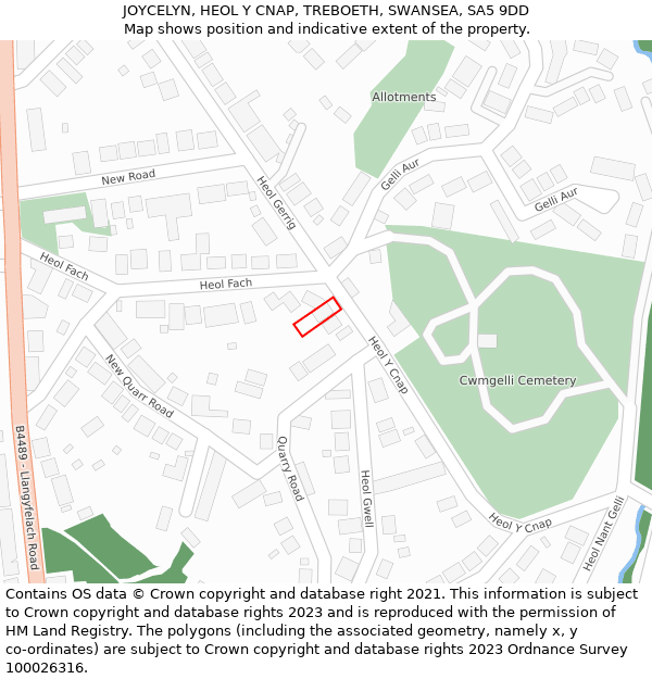 JOYCELYN, HEOL Y CNAP, TREBOETH, SWANSEA, SA5 9DD: Location map and indicative extent of plot