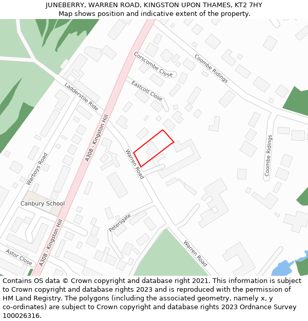 JUNEBERRY, WARREN ROAD, KINGSTON UPON THAMES, KT2 7HY: Location map and indicative extent of plot