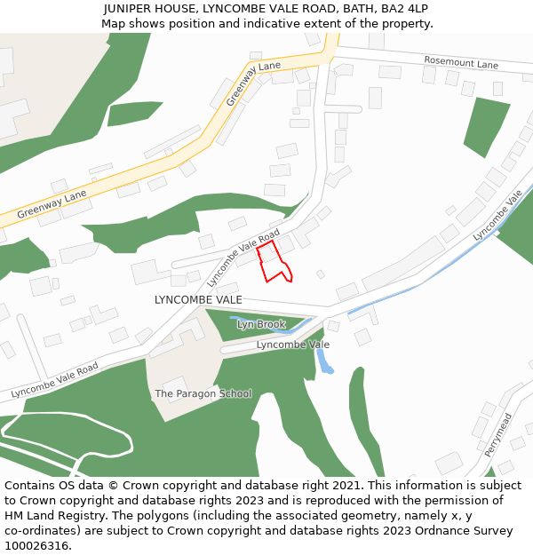JUNIPER HOUSE, LYNCOMBE VALE ROAD, BATH, BA2 4LP: Location map and indicative extent of plot