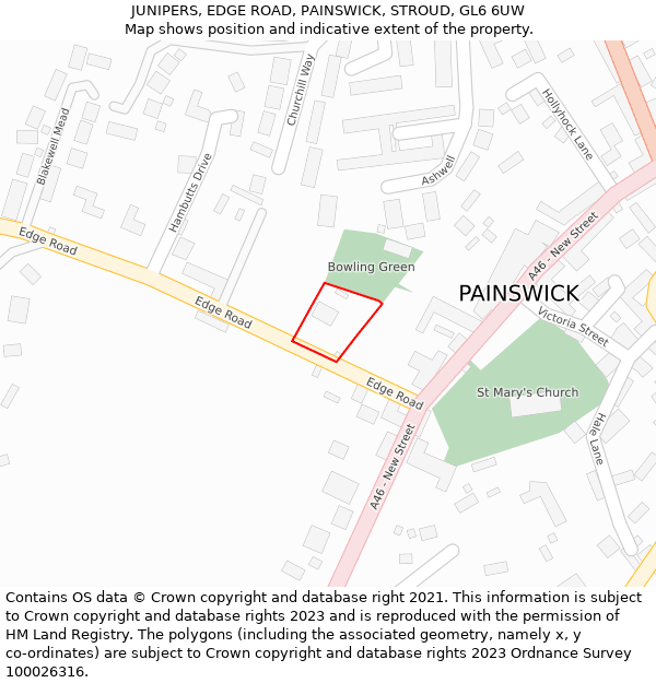 JUNIPERS, EDGE ROAD, PAINSWICK, STROUD, GL6 6UW: Location map and indicative extent of plot