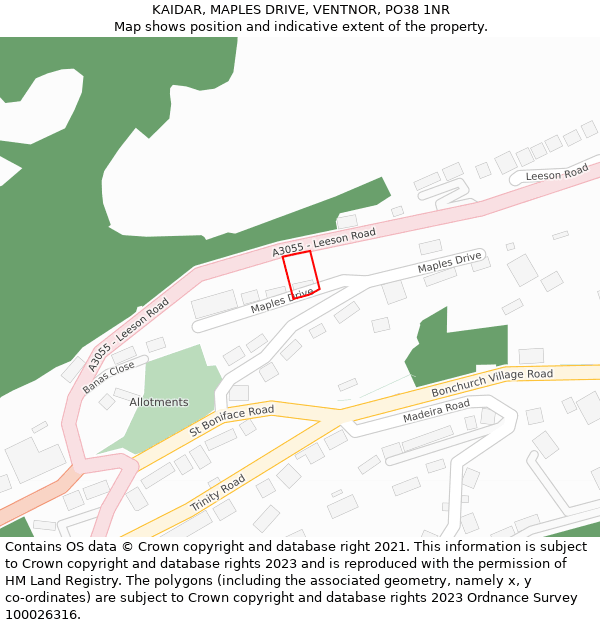 KAIDAR, MAPLES DRIVE, VENTNOR, PO38 1NR: Location map and indicative extent of plot