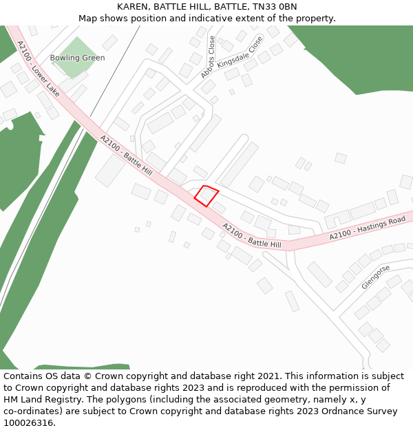 KAREN, BATTLE HILL, BATTLE, TN33 0BN: Location map and indicative extent of plot
