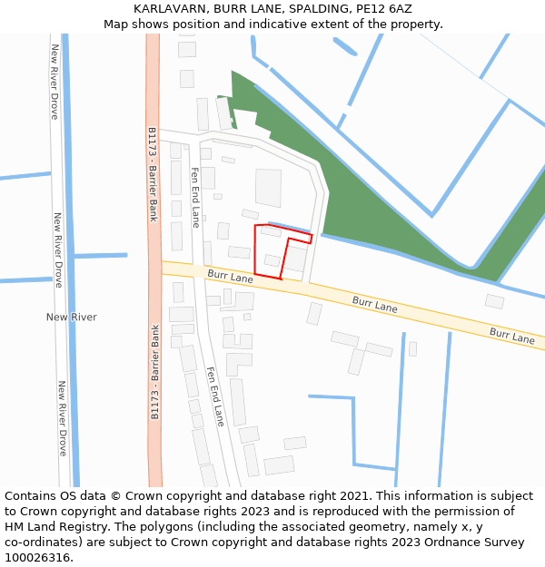 KARLAVARN, BURR LANE, SPALDING, PE12 6AZ: Location map and indicative extent of plot
