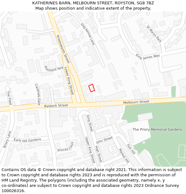 KATHERINES BARN, MELBOURN STREET, ROYSTON, SG8 7BZ: Location map and indicative extent of plot