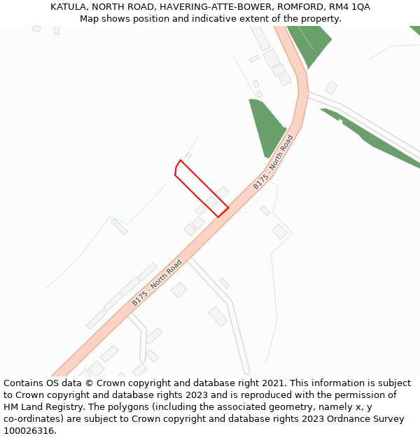 KATULA, NORTH ROAD, HAVERING-ATTE-BOWER, ROMFORD, RM4 1QA: Location map and indicative extent of plot