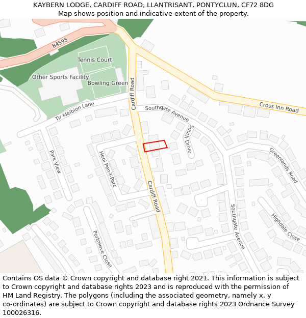 KAYBERN LODGE, CARDIFF ROAD, LLANTRISANT, PONTYCLUN, CF72 8DG: Location map and indicative extent of plot