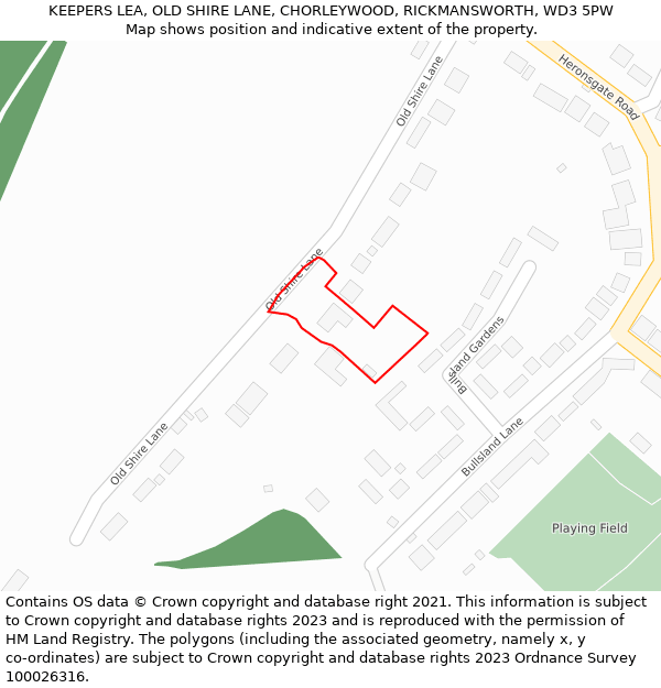 KEEPERS LEA, OLD SHIRE LANE, CHORLEYWOOD, RICKMANSWORTH, WD3 5PW: Location map and indicative extent of plot