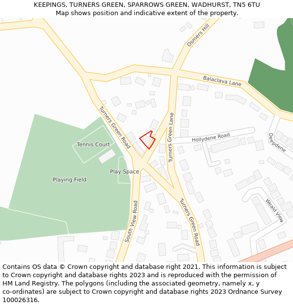 KEEPINGS, TURNERS GREEN, SPARROWS GREEN, WADHURST, TN5 6TU: Location map and indicative extent of plot