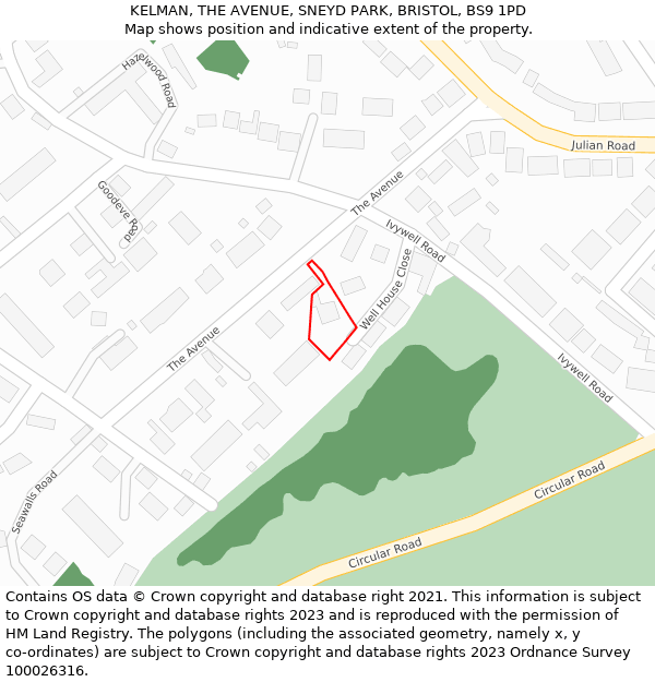 KELMAN, THE AVENUE, SNEYD PARK, BRISTOL, BS9 1PD: Location map and indicative extent of plot